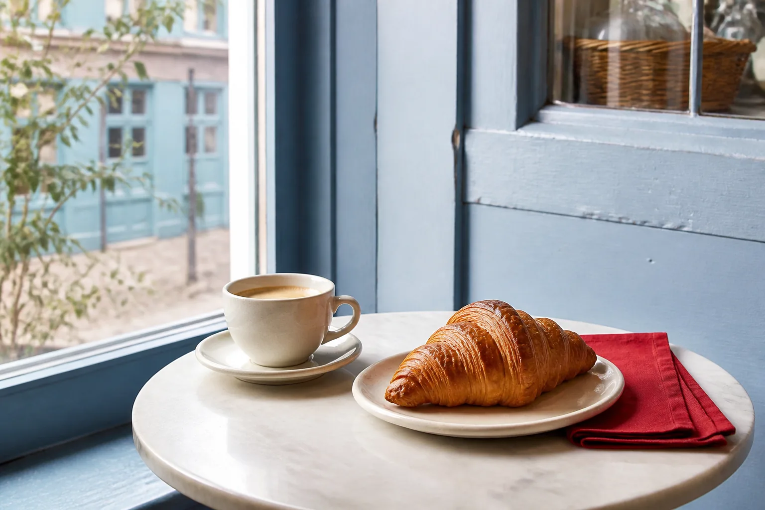 Fresh coffee beside a morning pastry