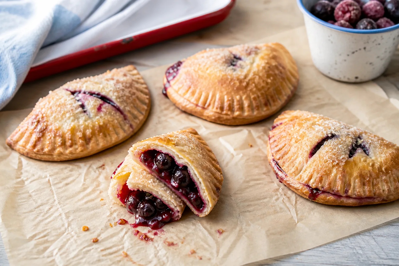 Seasonal fruit hand pies on a tray