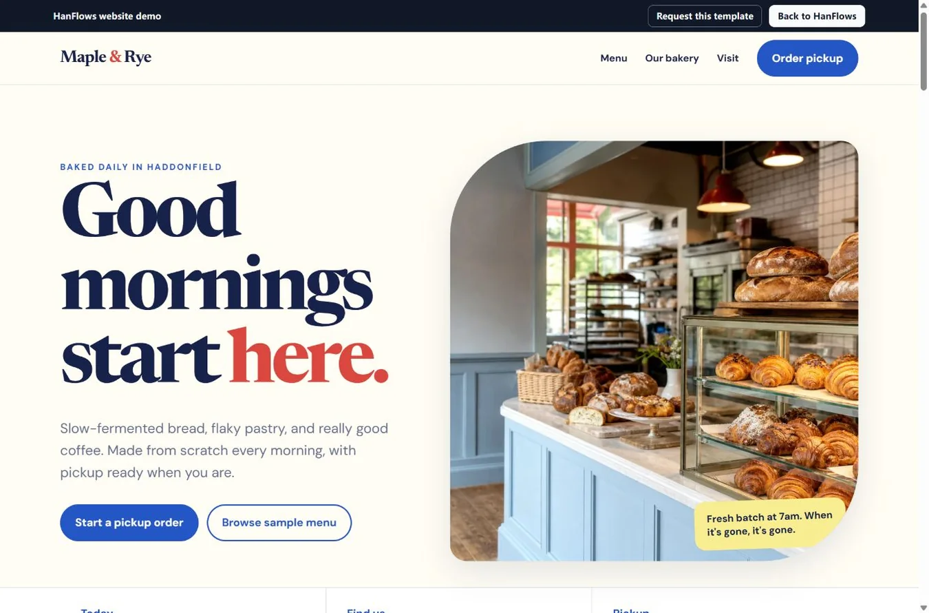 Preview of the Bakery and Café website template