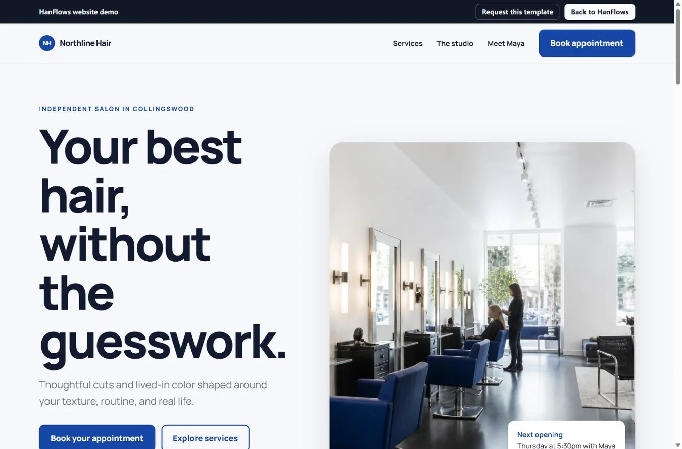 Preview of the Appointment-led Service website template
